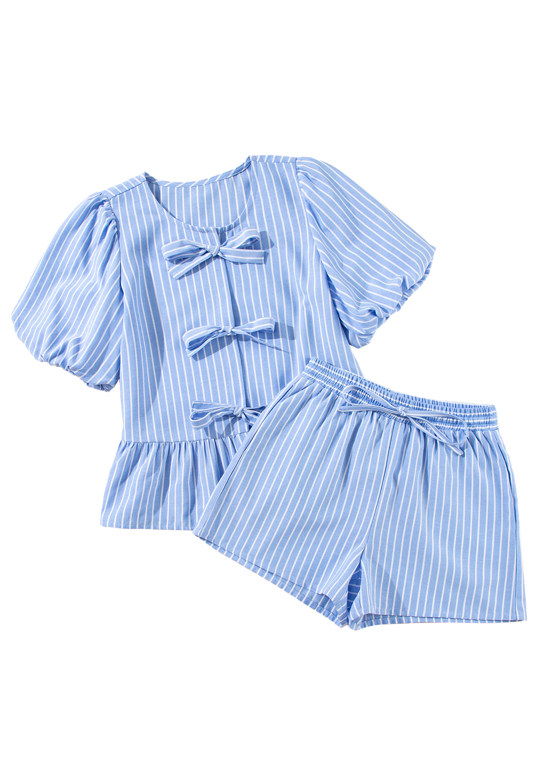 Skobeloff Textured Ruffle Split Top and Drawstring Shorts Set