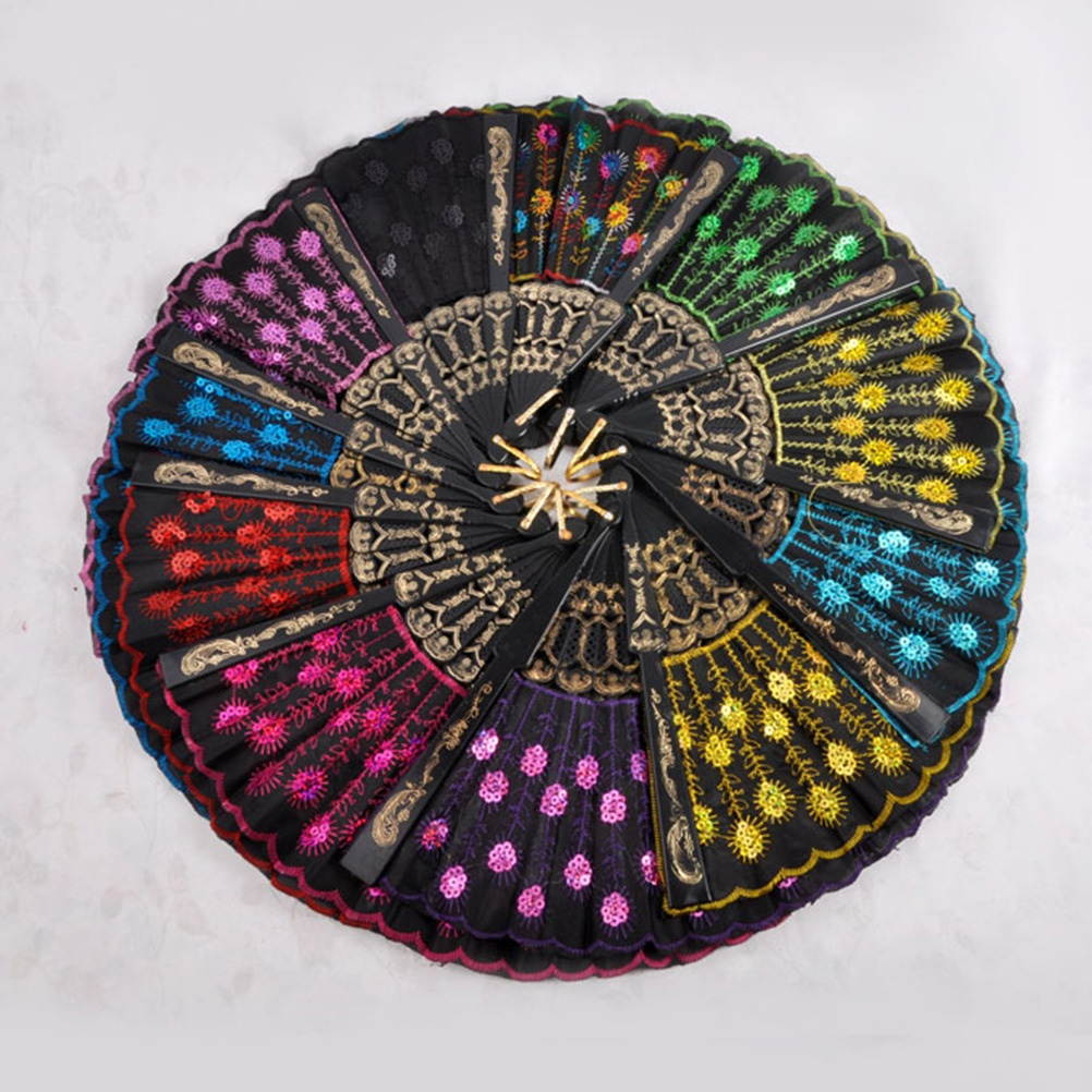 Fashionable Sequins Peacock Fan Handmade Dance Hand Fans for Performance Stage Show (Sky Blue)
