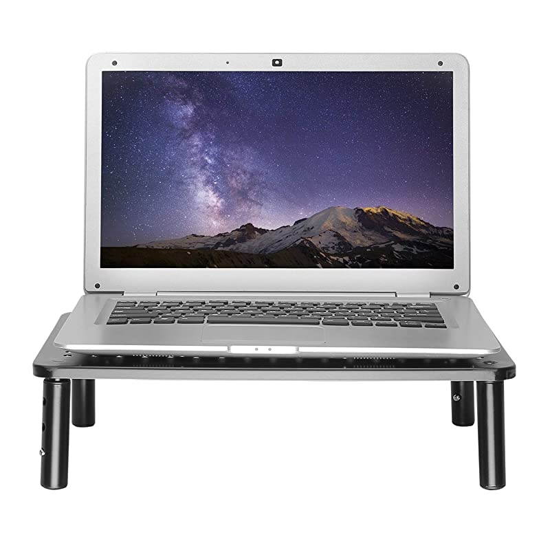 Monitor Stand Riser for Computer, Laptop, Printer, Notebook and All Flat Screen Display with Vented Metal Platform and 3 Height Adjustable Underneath Storage (STT003-2), 2 Packs, Black