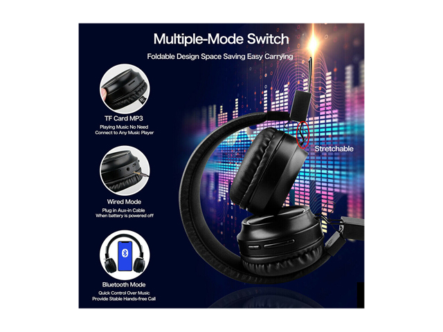 Bagilaanoe LED Wireless Headphones Bluetooth 5.0 Headset Foldable Stereo Over Ear Earphones