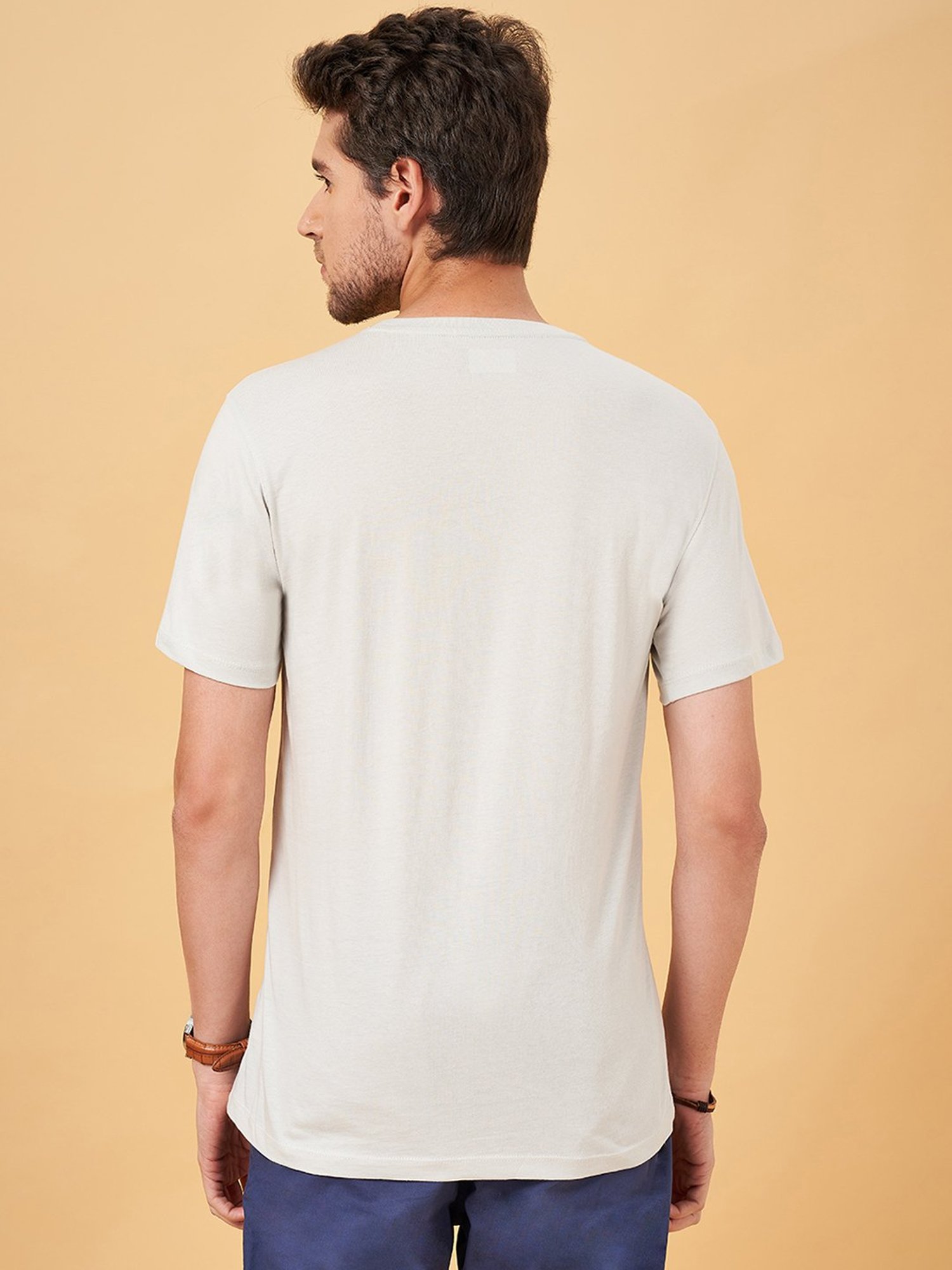 Urban Ranger by Pantaloons Off White Slim Fit Printed Crew T-Shirt