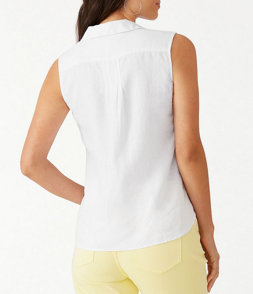 Tommy Bahama Coastalina Linen Sleeveless Tie-Front Camp Shirt