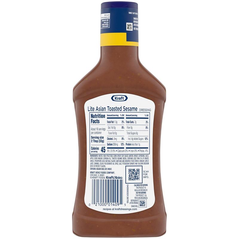 Kraft Asian Toasted Sesame Lite Reduced Fat Salad Dressing - 16fl oz