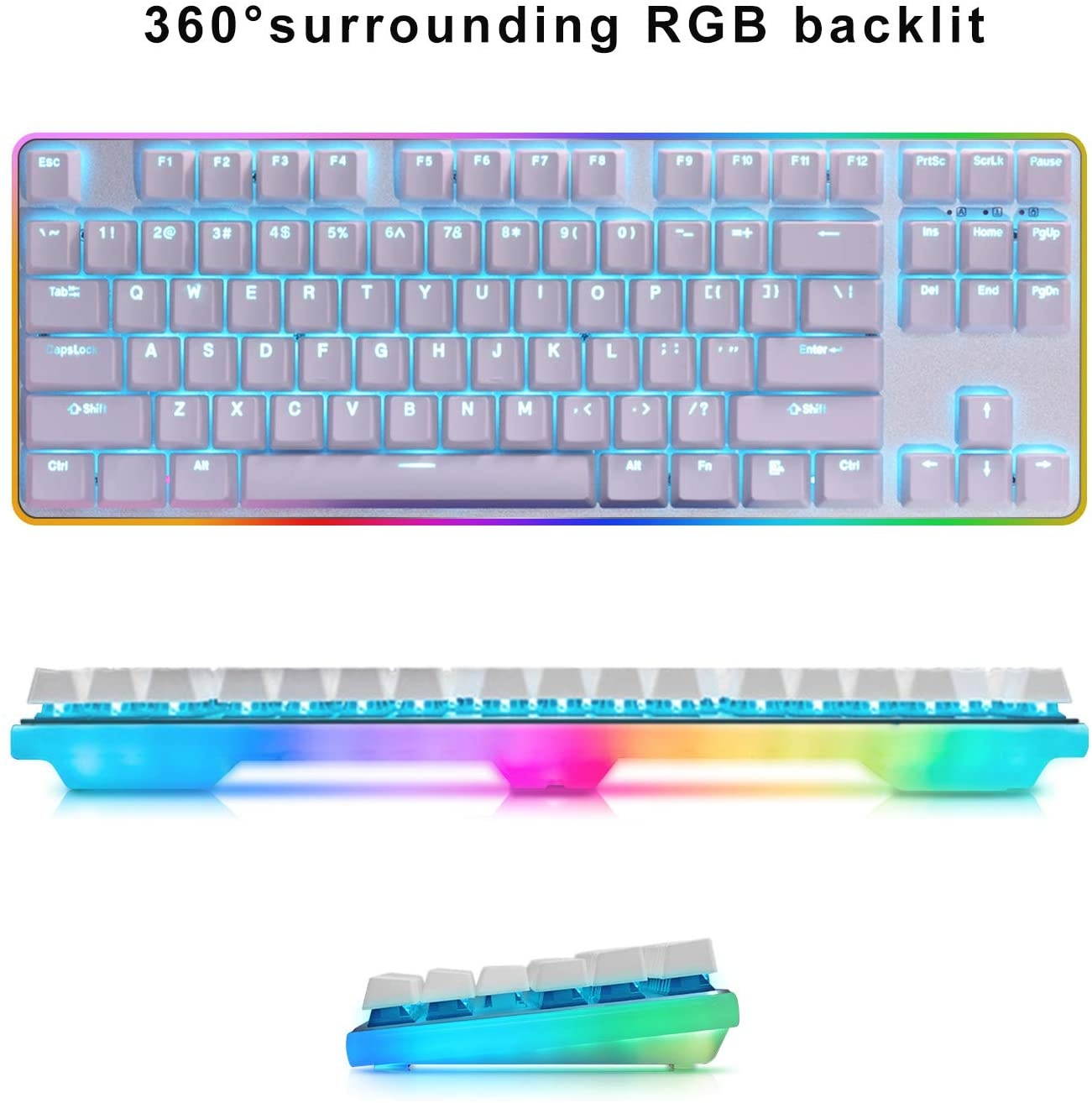 TKL RGB Tenkeyless Mechanical Gaming Keyboard USB Passthrough & Media Controls - Linear & Quiet - Cherry MX Red Switches for Pro PC Gamer or Office (QWERTY US-Layout)