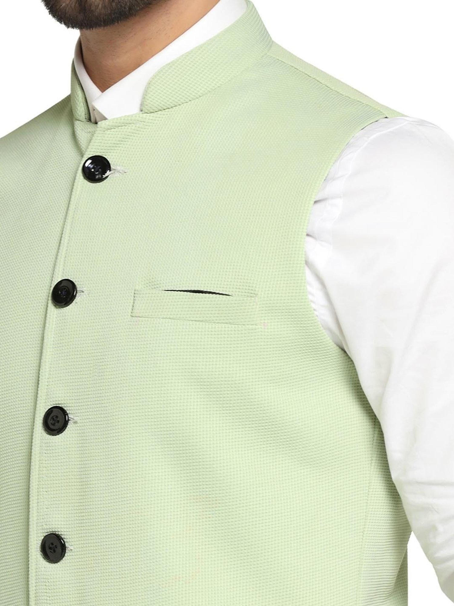 TAHVO Green Satin Slim Fit Nehru Jacket