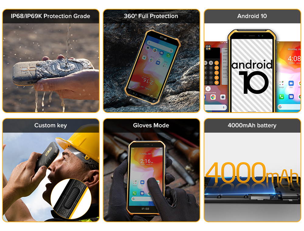 Ulefone Armor X7 Android 10 Rugged Phones, 13MP + 5MP Waterproof Cameras, IP68 Smartphone, NFC, OTG, 4G Dual Sim, 5.0 Inch Screen, 2G RAM 16GB ROM, 4000mAh Battery, GPS, Bluetooth, WIFI