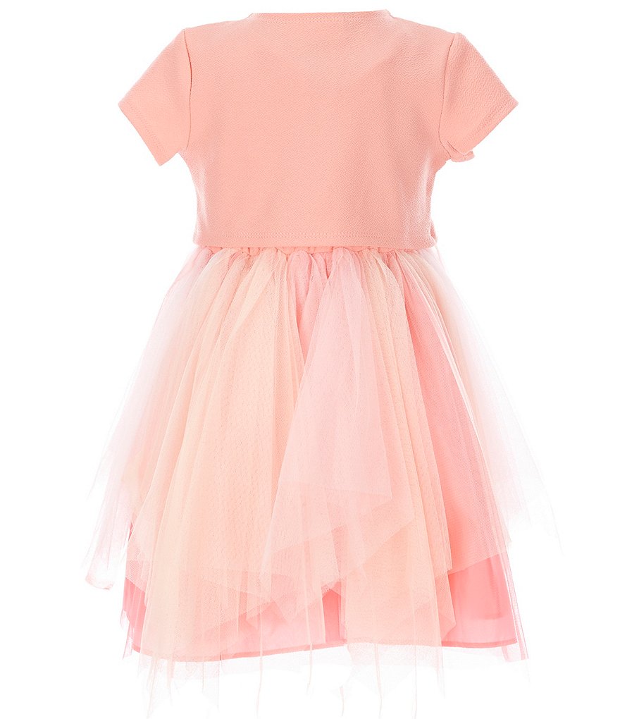 Bonnie Jean Little Girls 4-6X Short-Sleeve Cardigan & Foiled Textured Knit/Mesh Fit-And-Flare Dress Set