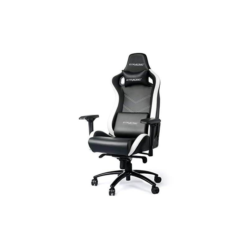 Luxury Gaming Chair Racing Style with High Backrest, Recliner, Swivel, Tilt, 4D Armrests, Rocker & Seat Height Adjustment Mechanisms（ White&Black）