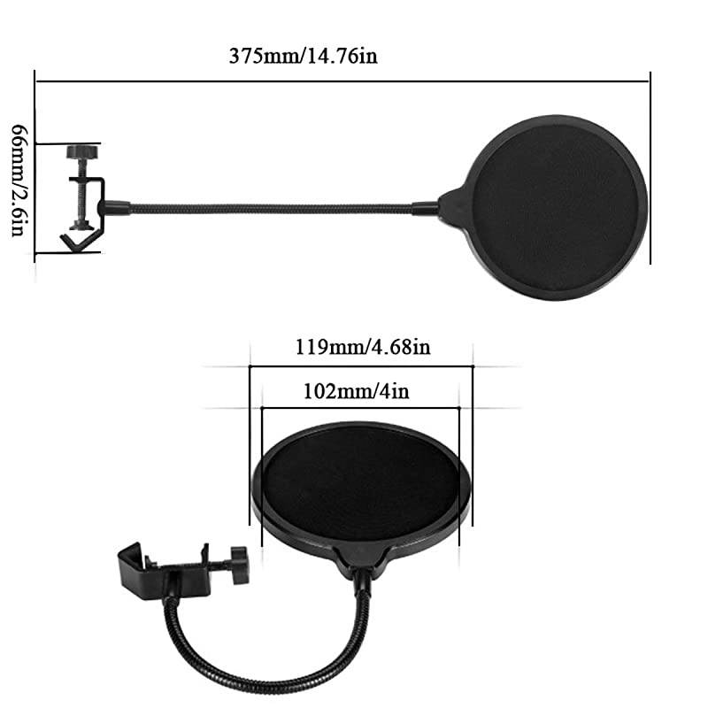 Professional Microphone Furry Windscreen Foam Wind Cover Muff + Pop Filter Shield Dual Layered Noise Reduction Compatible with Mic Blue Yeti Blue Yeti Pro