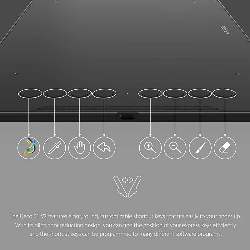 Deco 01 V2 10x625 Inch Digital Graphics Drawing Tablet Drawing Pen Tablet with BatteryFree Passive Stylus and 8 Shortcut Keys 8192 Levels Pressure