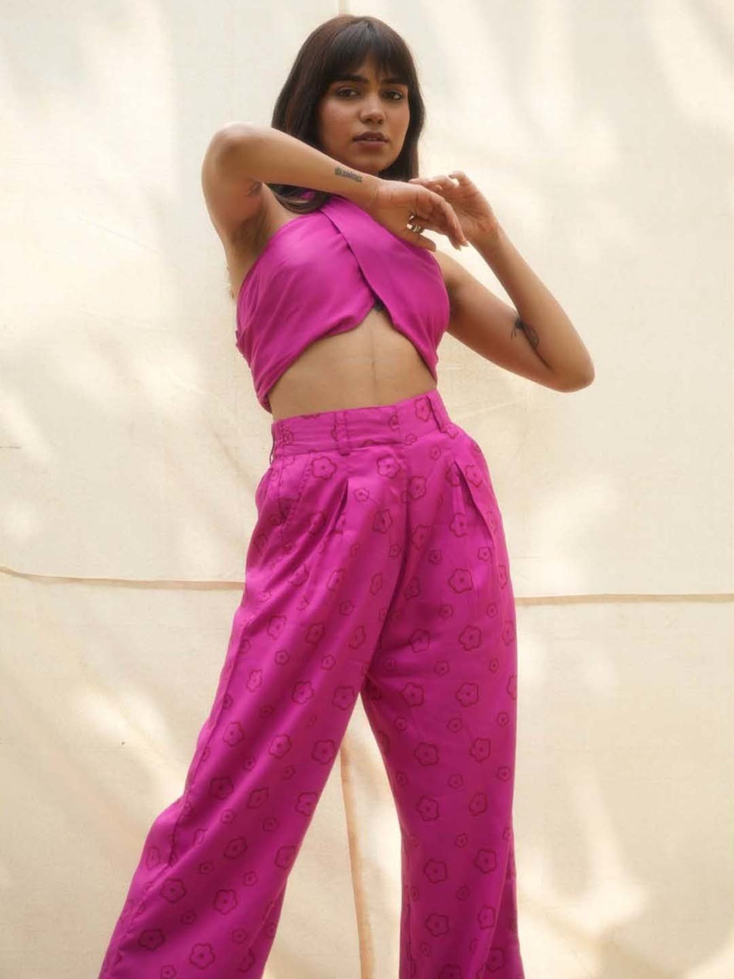 Anousshka Fuchsia Floral Printed Party Joggers