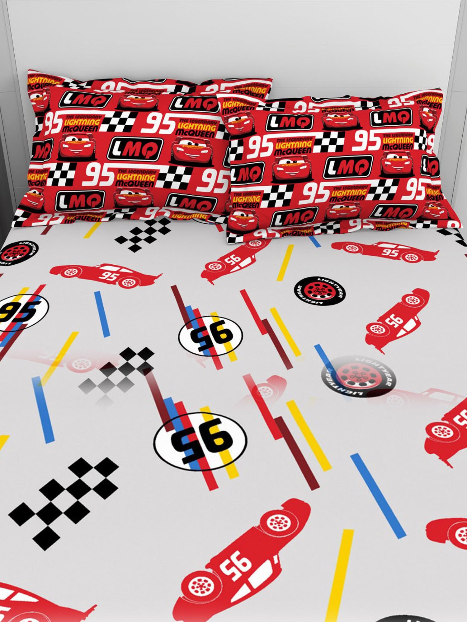 Welspun Disney Car Printed Grey 144 TC Cotton Double Bedsheet With 2 Pillow Covers