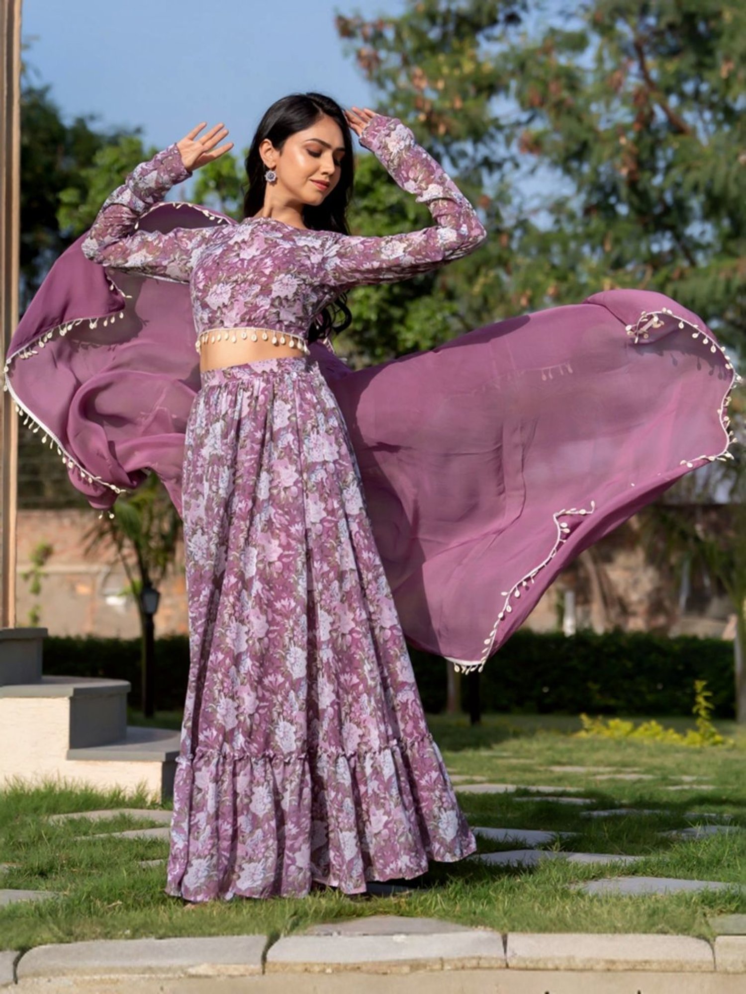 HOUSE OF JAMOTI Purple Printed Lehenga Choli Set With Dupatta