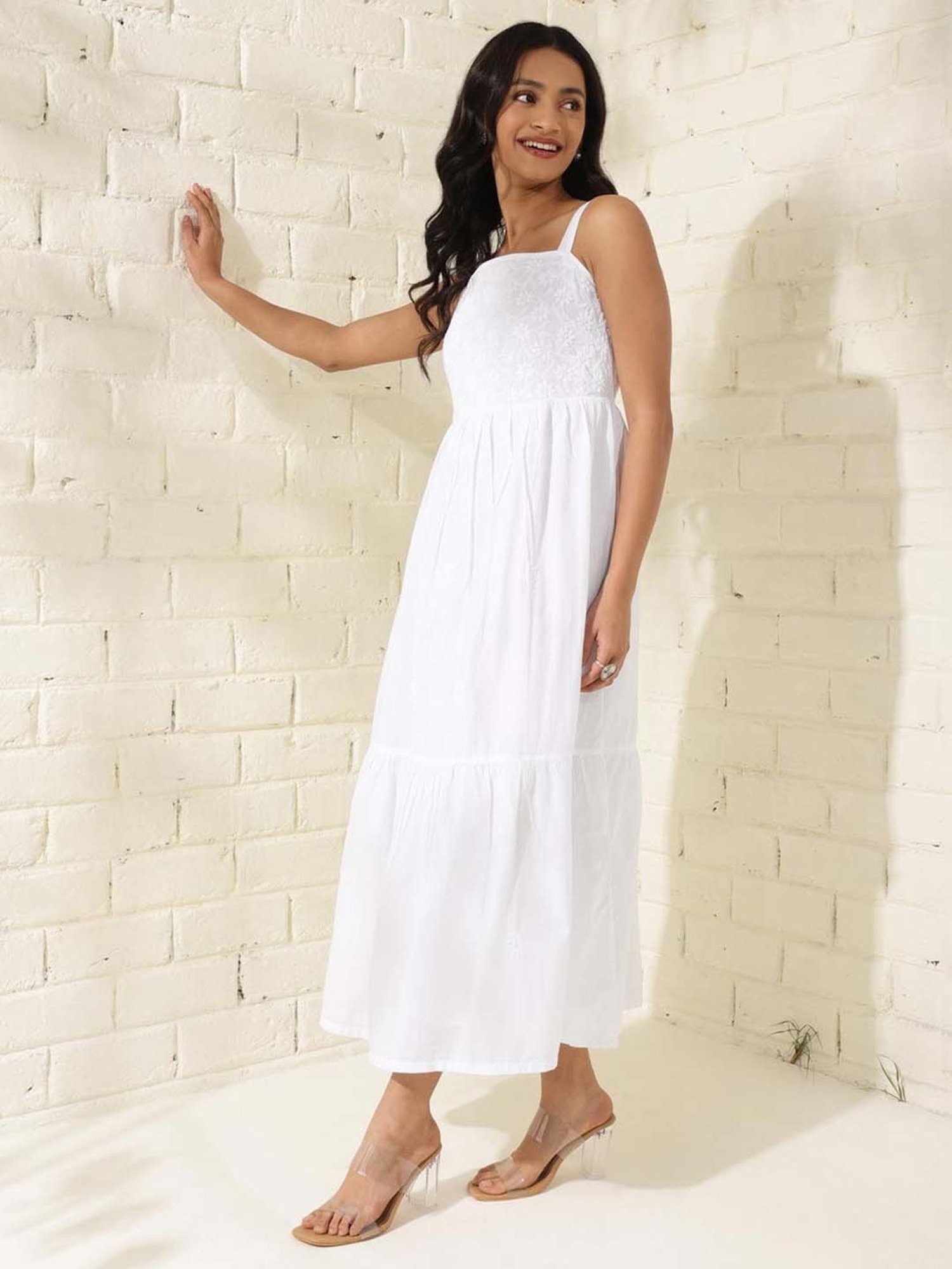 Saffron Threads Black Cotton Floral Print Ethnic Dress