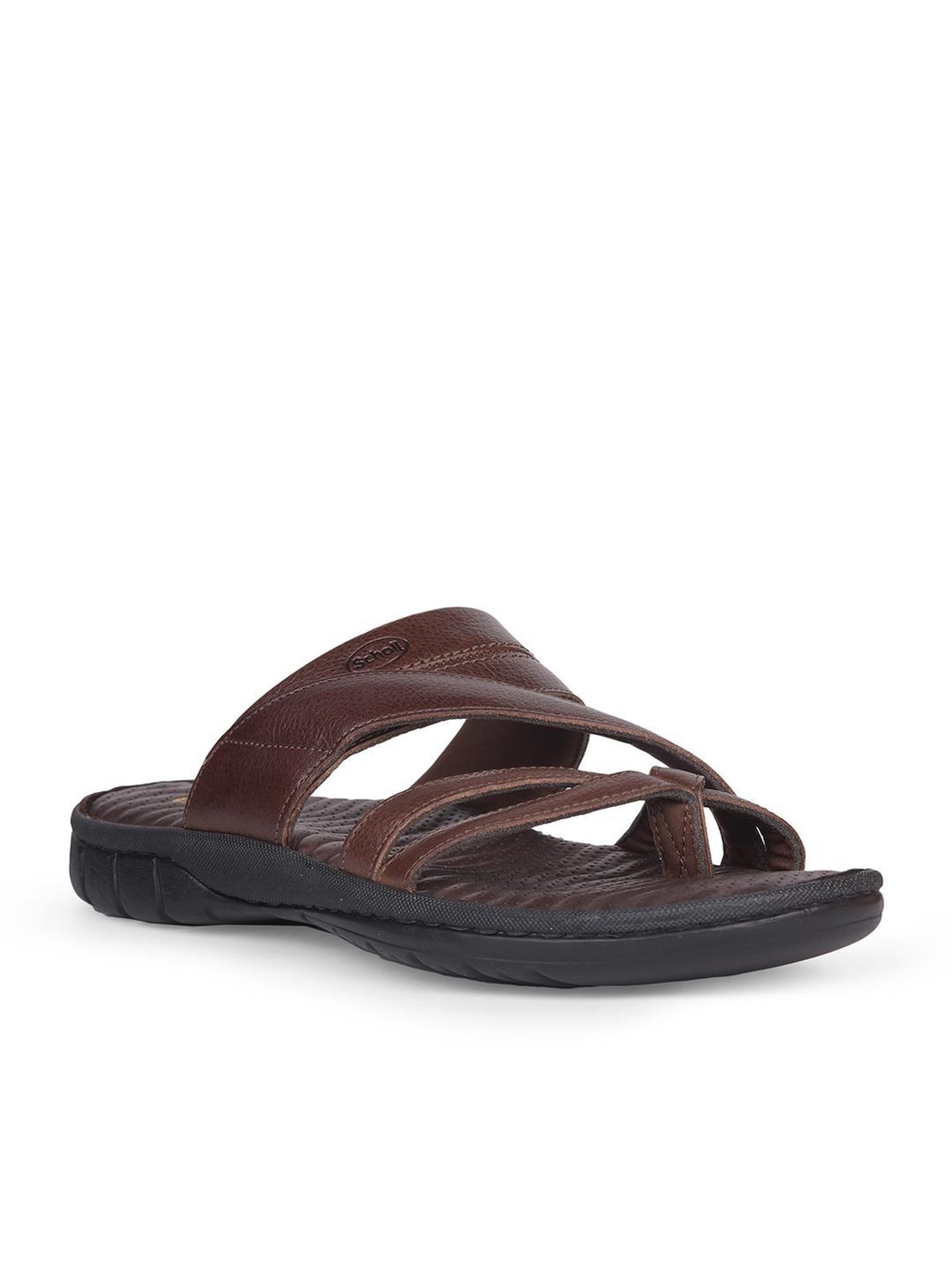Scholl by Bata Men's NW ERIC Brown Cross Strap Sandals