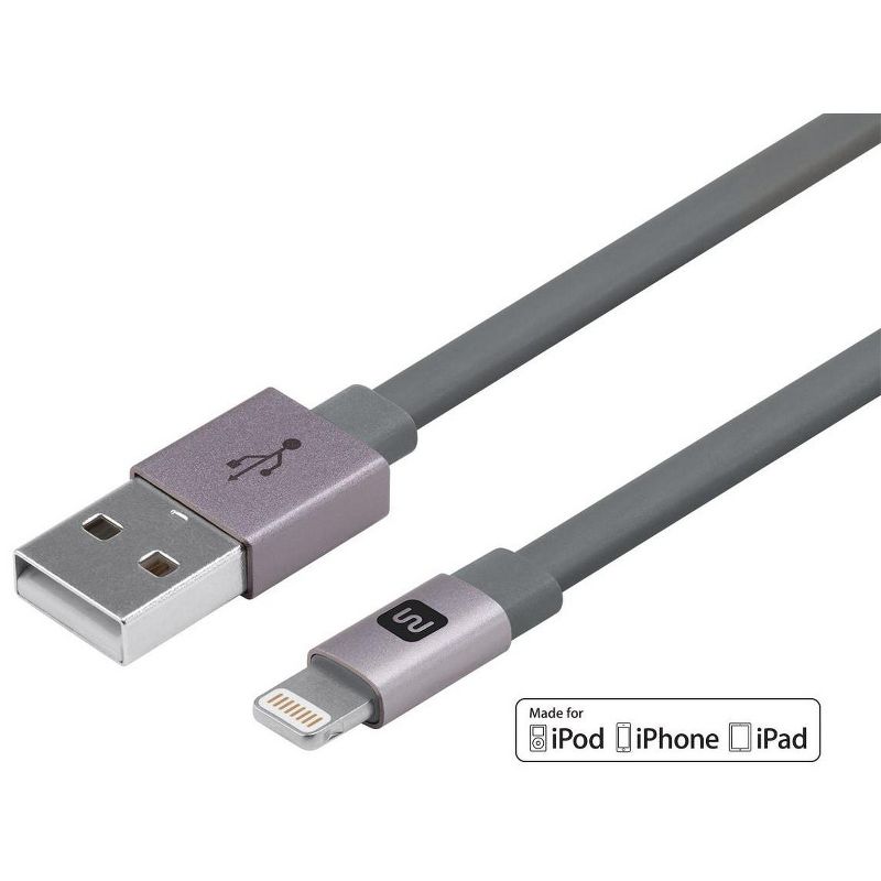 Monoprice Apple MFi Certified Flat Lightning to USB Charge & Sync Cable - 4 Feet - Gray | Compatible With iPhone X, 8, 8 Plus, 7, 7 Plus, 6, 6 Plus,
