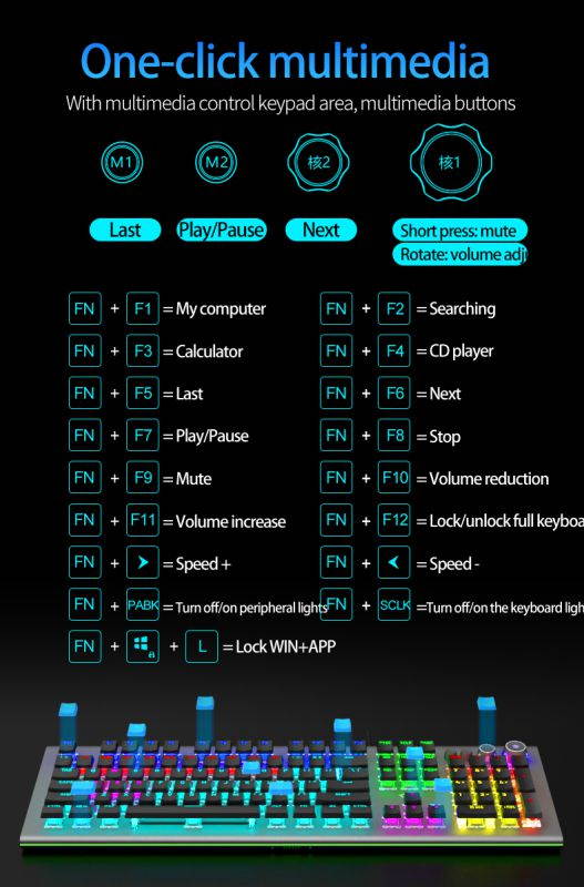 AULA S2096 Gamer Keyboard Mechanical Gaming Keyboard Backlit LED Wired 104 Keys Anti-ghosting Brown Blue Switch for PC Computer