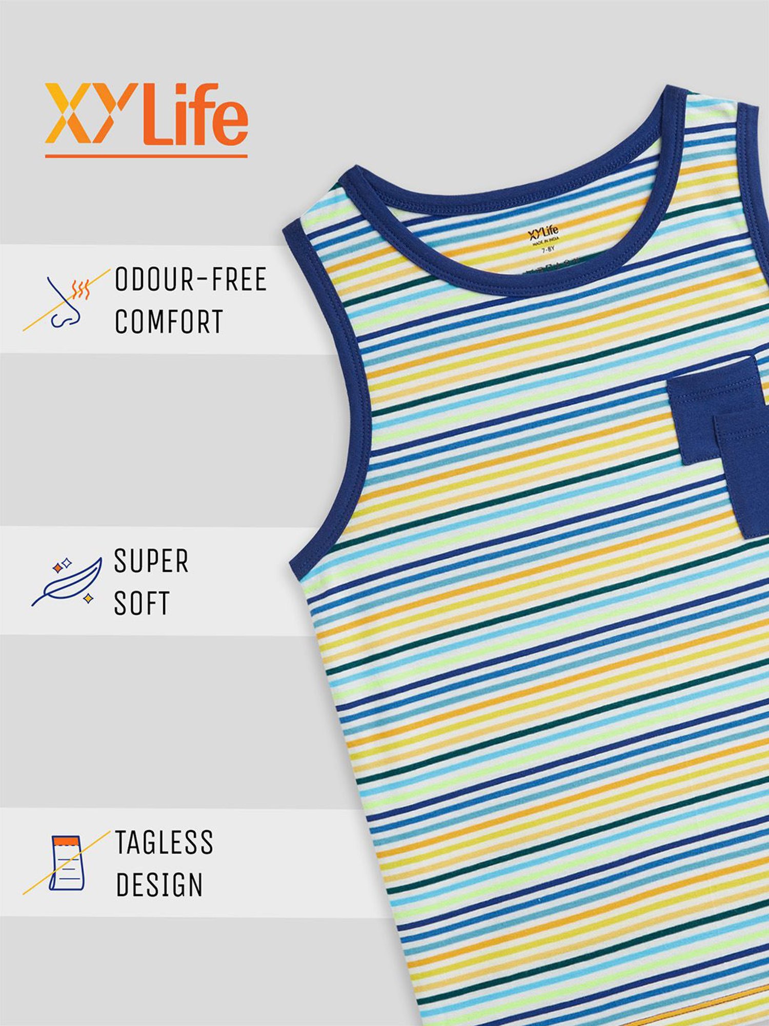 XY Life Kids Multicolor Cotton Striped Vests (Pack of 5)