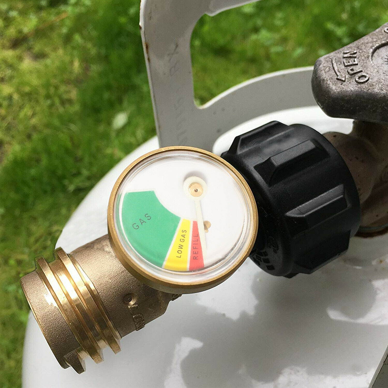 Propane Tank Brass Adapter W/ Pressure Meter Gauge 4 Master LP Gas BBQ Grill RV