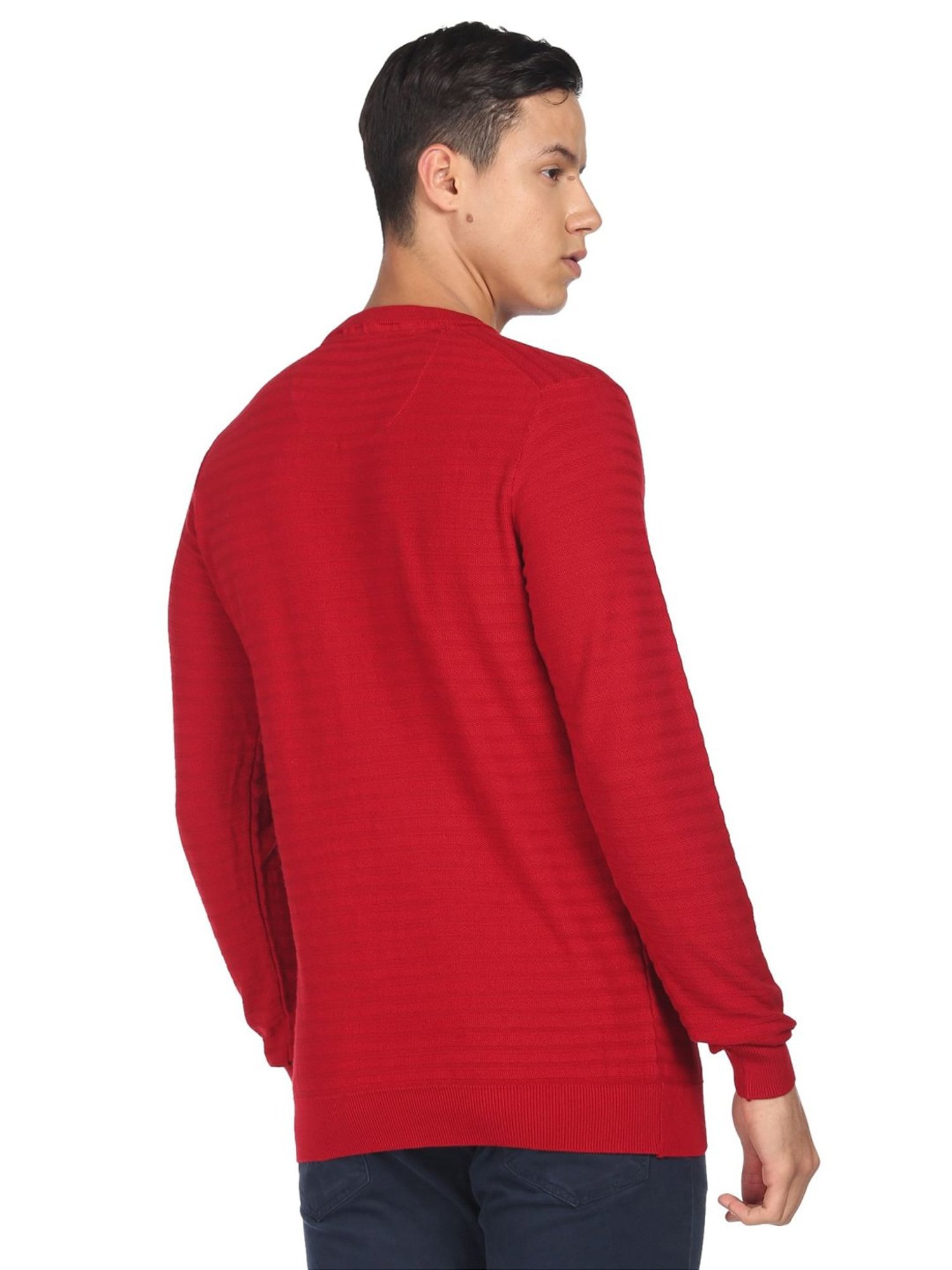 Arrow Sport Red Cotton Regular Fit Self Pattern Sweater