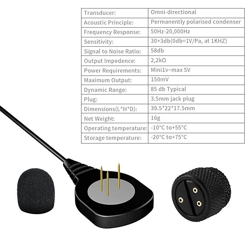Concealed Lavalier Microphone, Lapel Omnidirectional Condenser Mic with Pin Through Clothing for Minimal Visibility,Connectivity via 3.5mm TRS Plug for DSLRs/Cameras/Camcorders and More