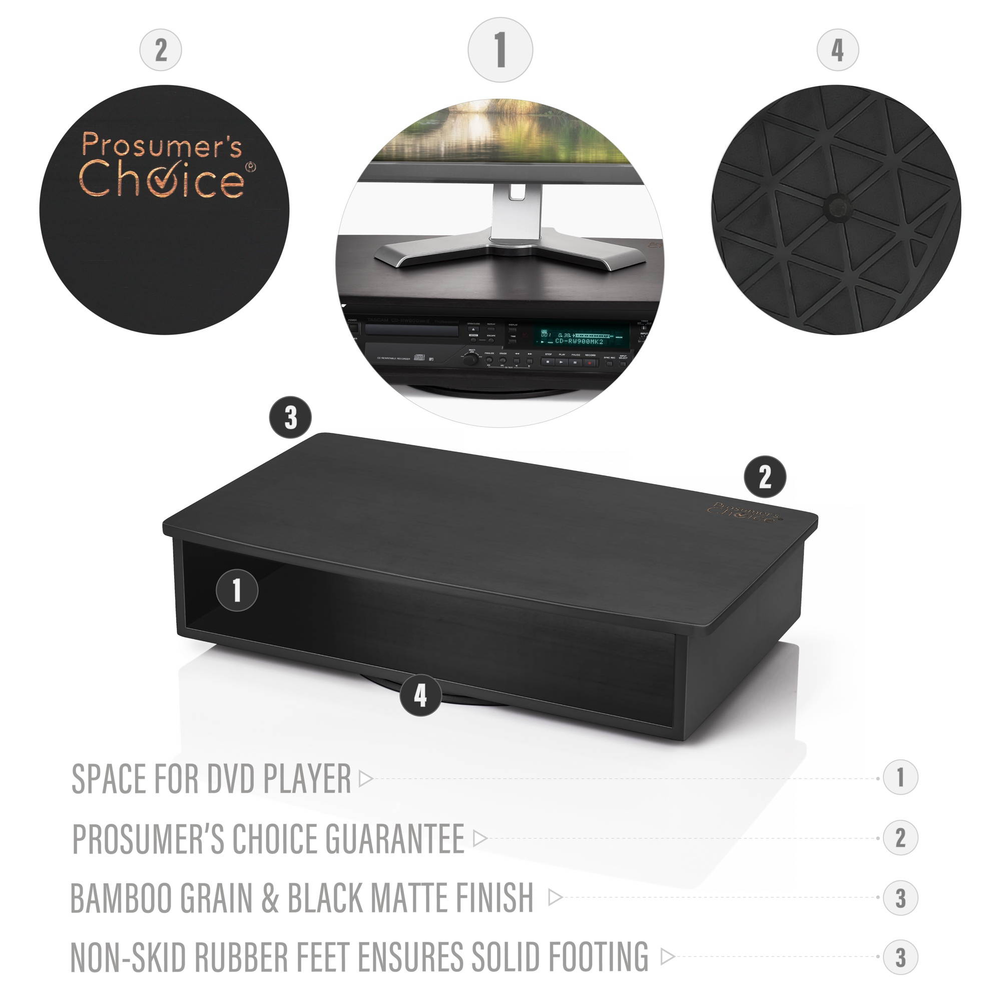 Prosumer's Choice Bamboo 360 Rotating 2 Tier TV Swivel Stand for Flat Screens &ndash; Black