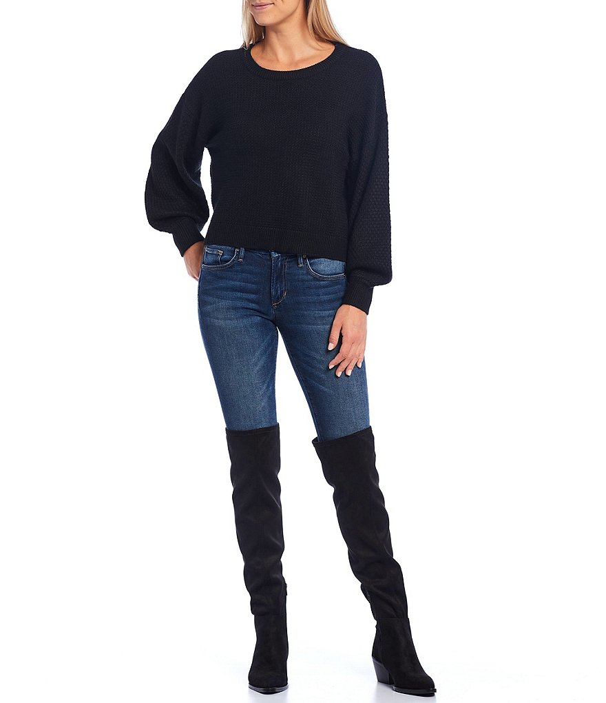 A Loves A Round Neck Long Bishop Sleeve Rib Knit Sweater