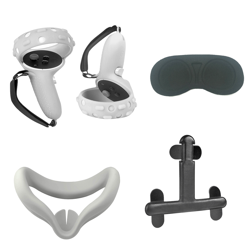 ALAMENGDA Six in One Accessories For Oculus Quest 2, Virtual Reality Headset-Silicone Protective Cover,Silicone Handle Cover,Silicone Button Cap,PU Hand Strap,Head Wear Sponge Pad  For Oculus Quest 2