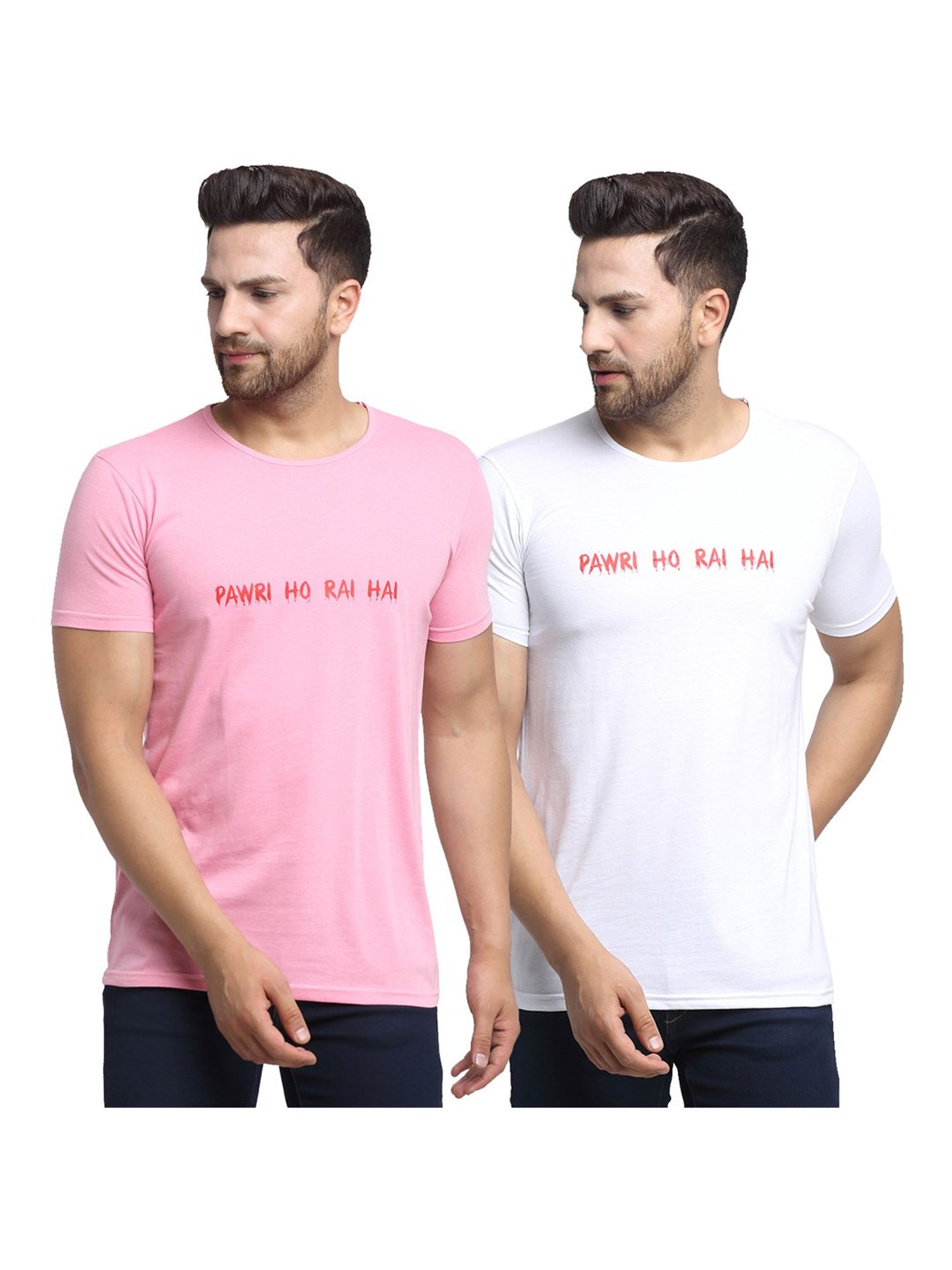 Vimal Jonney Pink & White Printed T-Shirt - Pack of 2