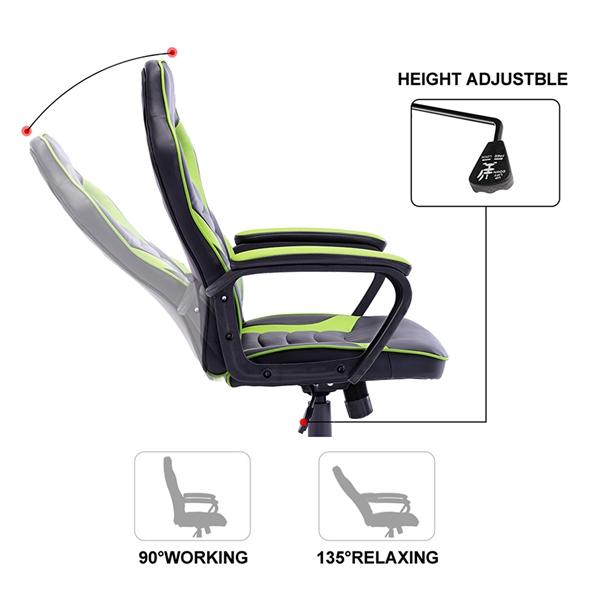 HOMEMAXS Gaming Chair - Ergonomic Office Chair for Adults, Adjustable Swivel PU Computer Chair, High Back Desk Chair with Lumbar Support, Black and White