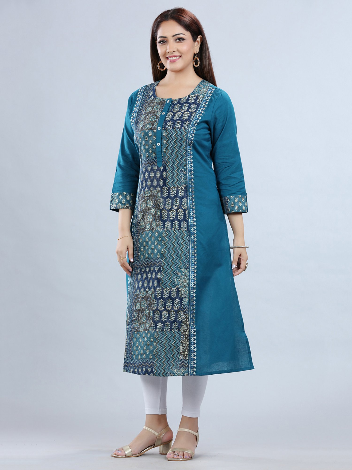 Cotton Culture Blue Printed A Line Kurta