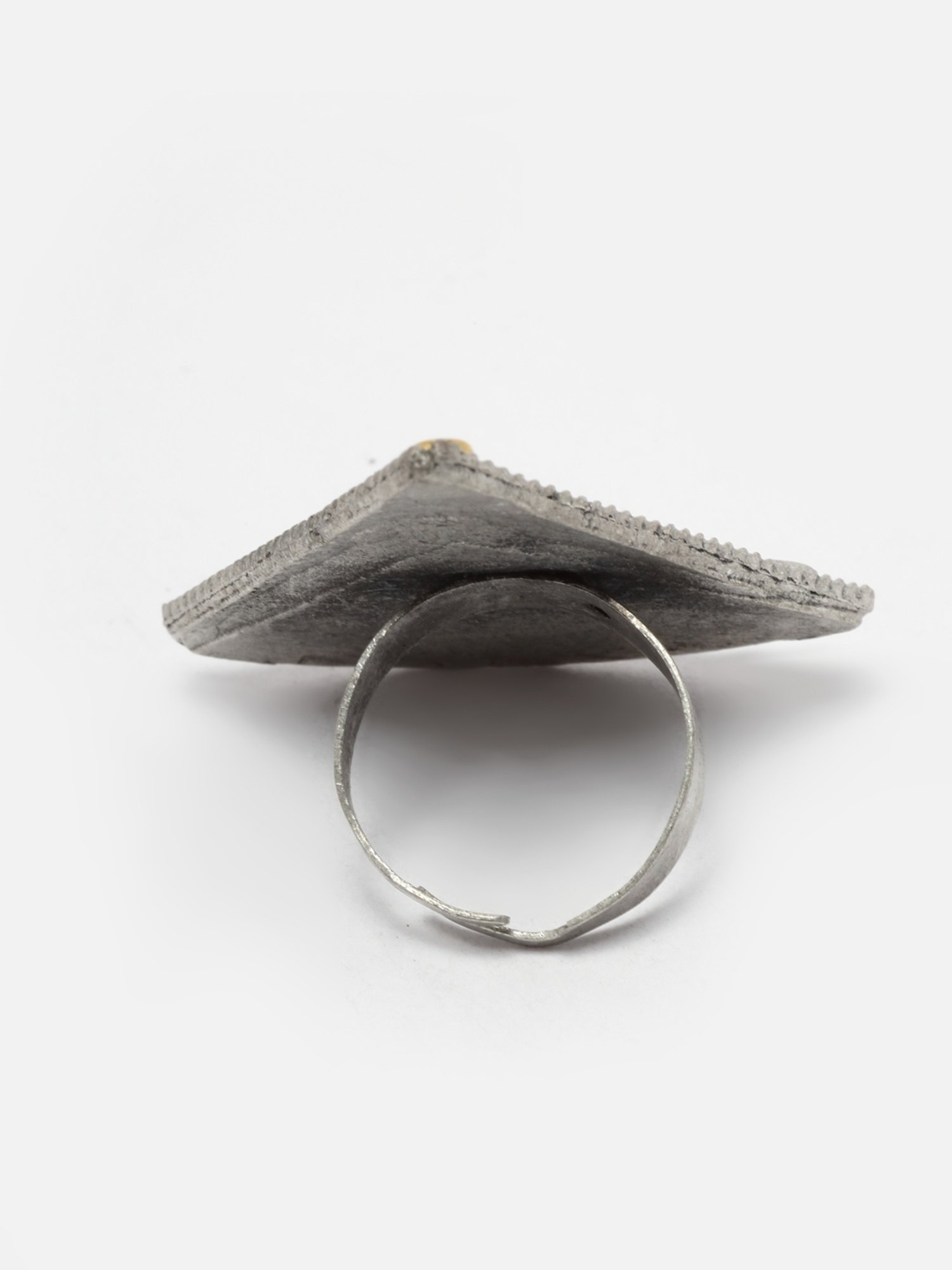 Moedbuille Handcrafted Crystals Studded Antique Tribal Design Oxidised Silver Plated Finger Ring