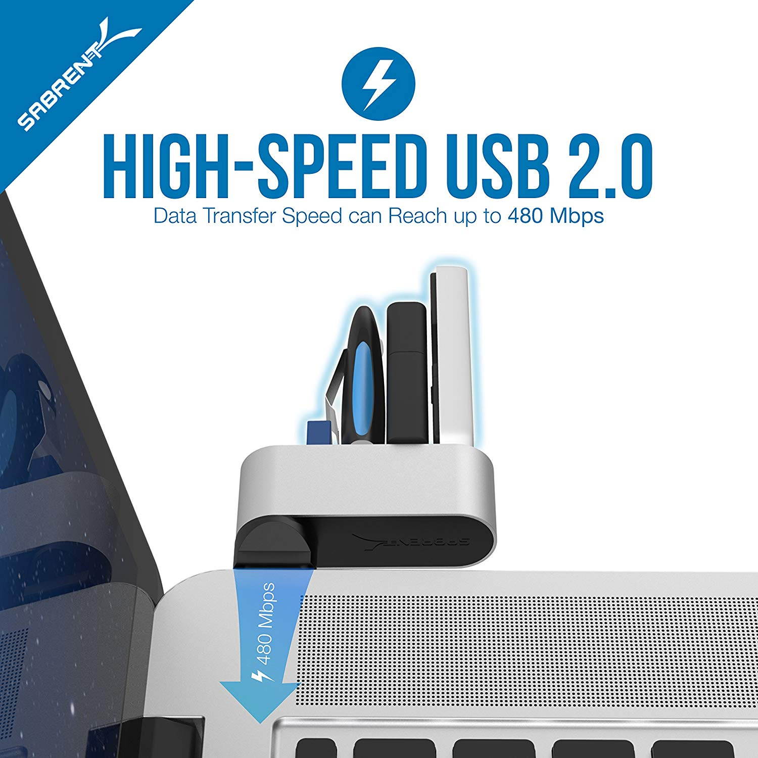 Sabrent Premium 4 Port Aluminum Mini USB 2.0 Hub [90&deg;/180&deg; Degree Rotatable] (HB-UMMC)