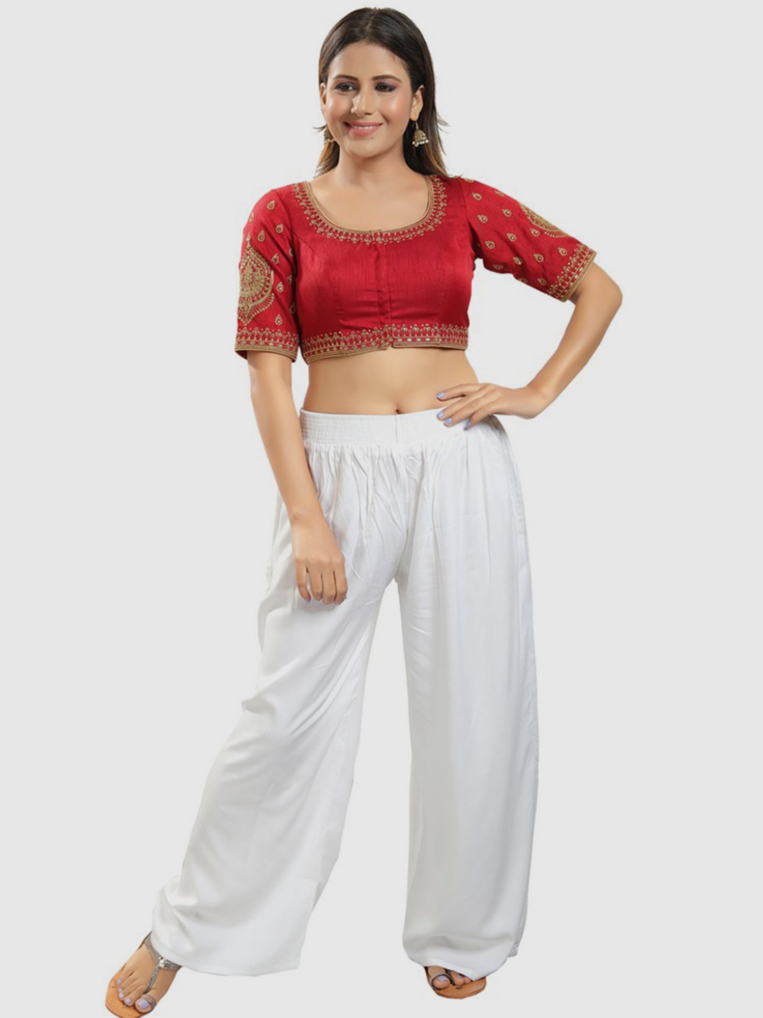 Salwar Studio Red Embroidered Readymade Blouse