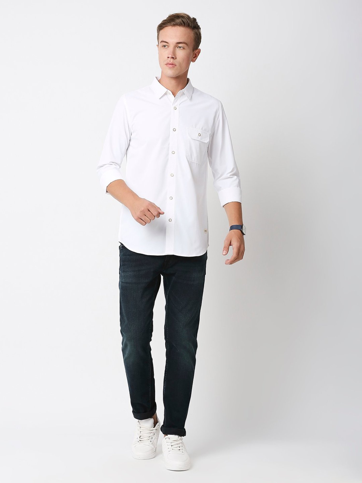 SOLEMIO White Slim Fit Cotton Shirt