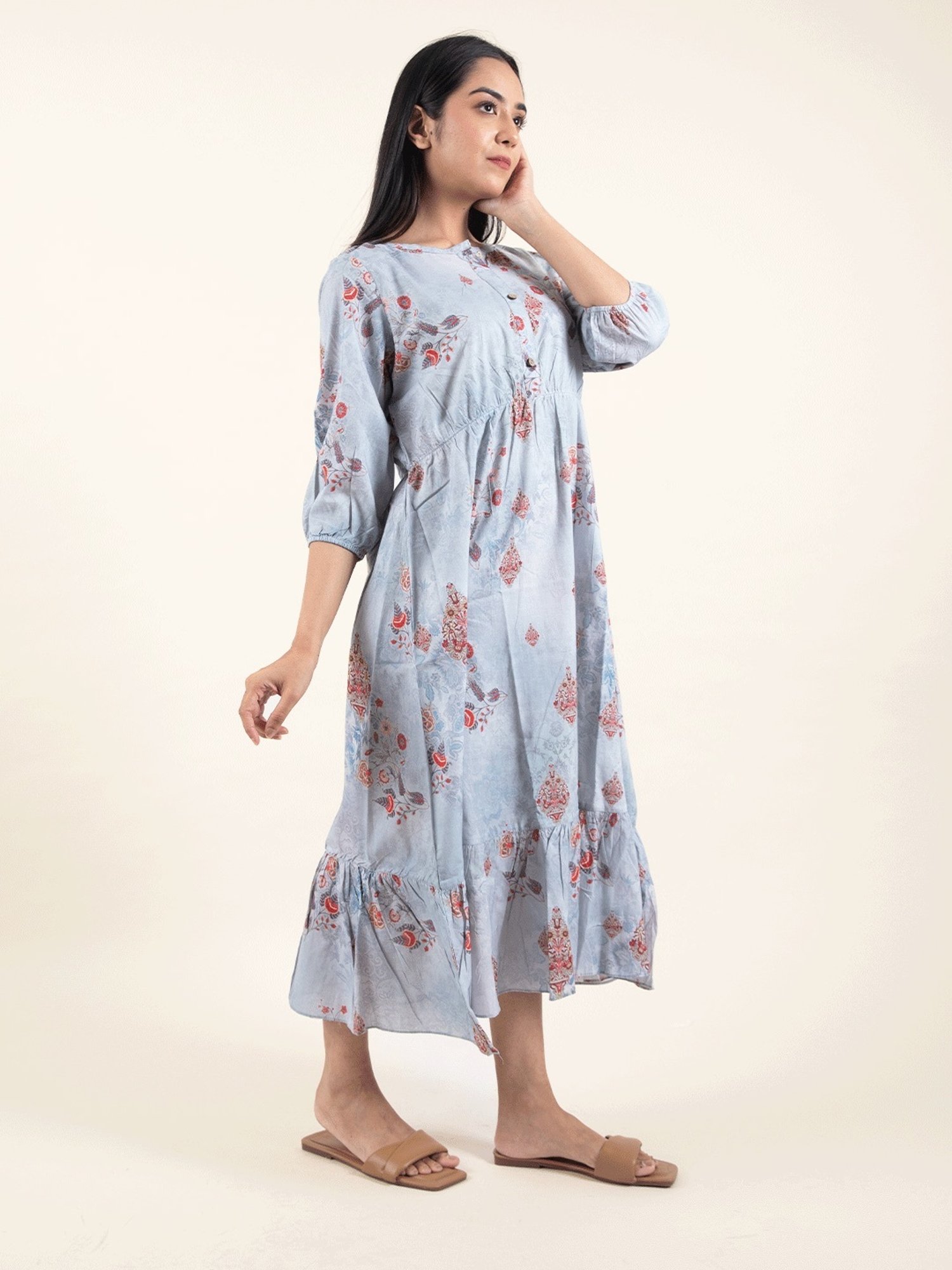 Zuri Grey Digital print Cotton Dress