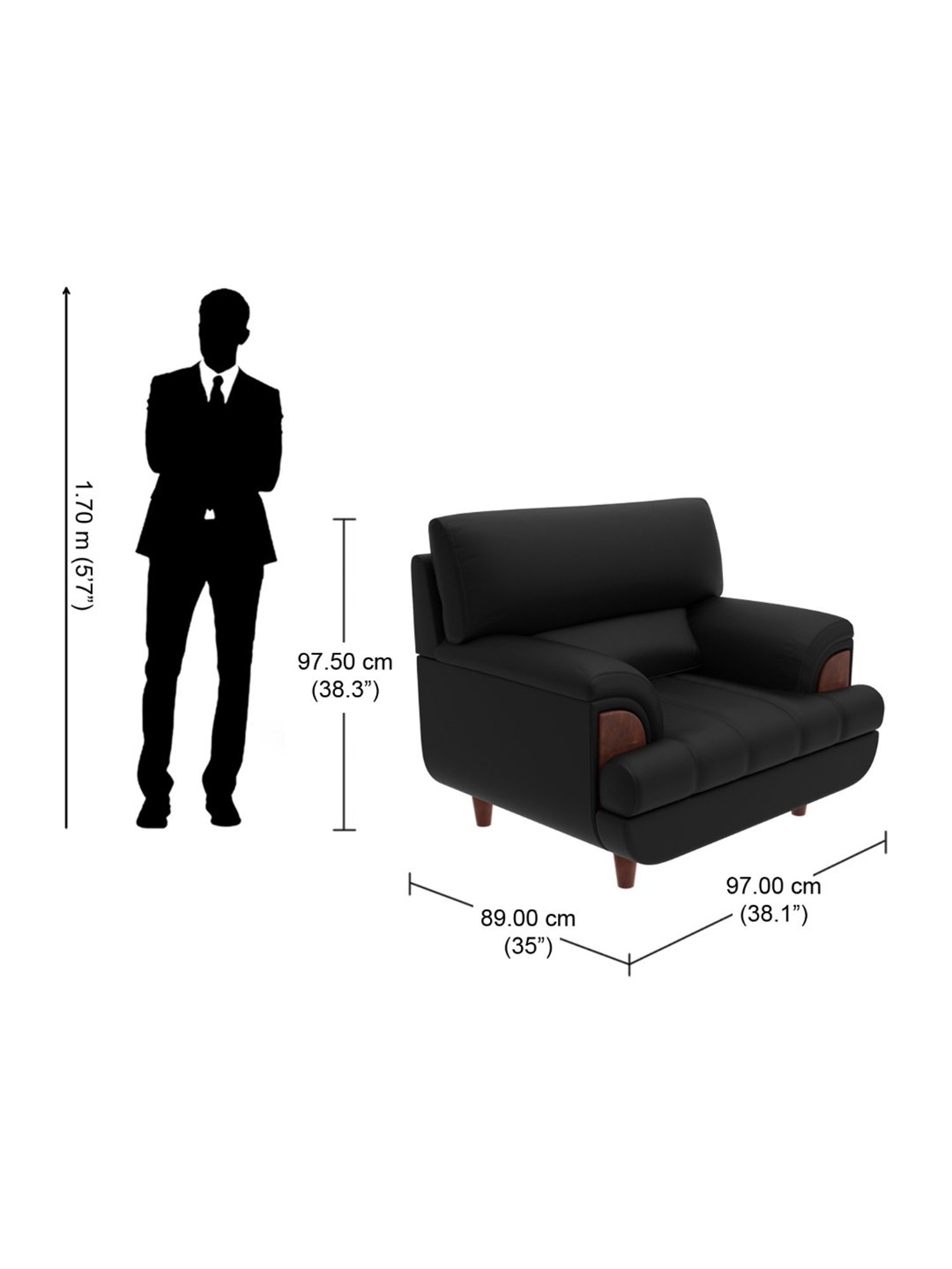 Godrej Interio Bayflow Black Leatherette 1 Seater Sofa