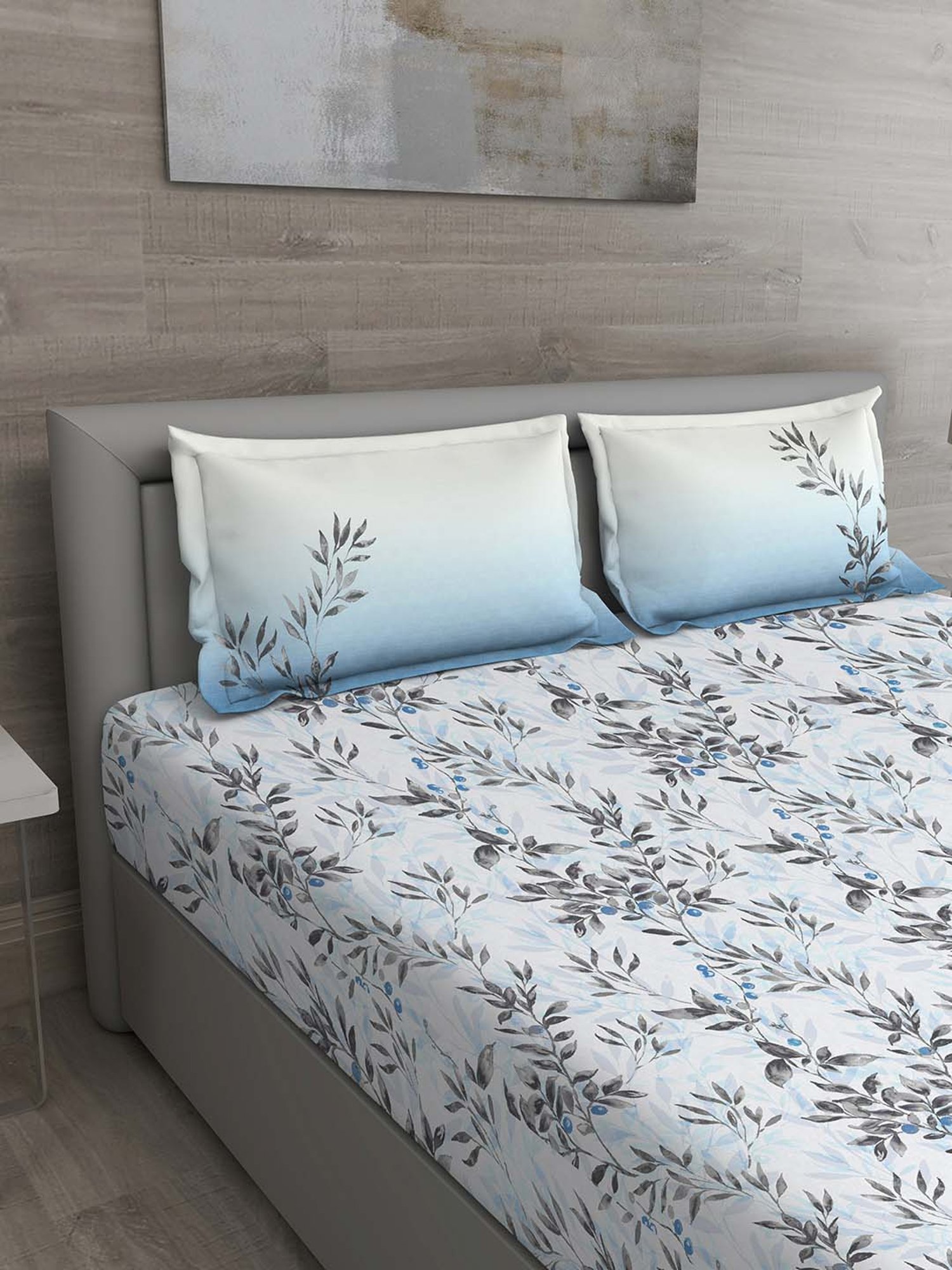 GM Blue 100% Cotton 144 TC Queen Bedsheet Set