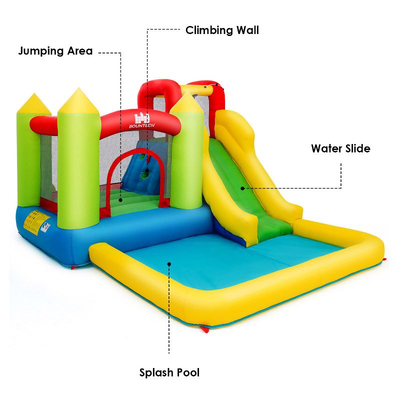 Inflatable Bounce House Water Slide Jump Bouncer w/Climbing Wall and Splash Pool