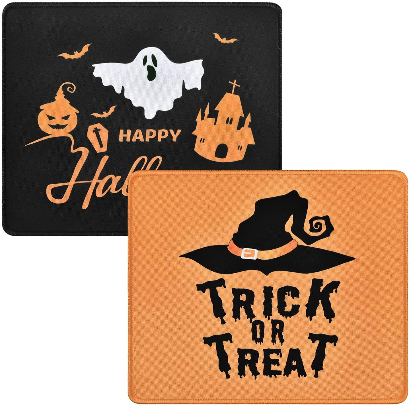 2 Pack Happy Halloween Mouse Pad Trick or Treat Mouse Pad Non-Slip Rubber Gaming Mouse Mat with Stitched Edges for Computer Laptop, 9.5 x 7.9 x 0.1 Inch