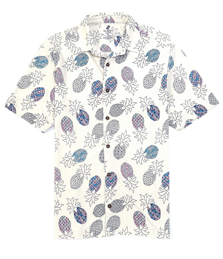 Caribbean Knit Button-Front Short-Sleeve Woven Shirt