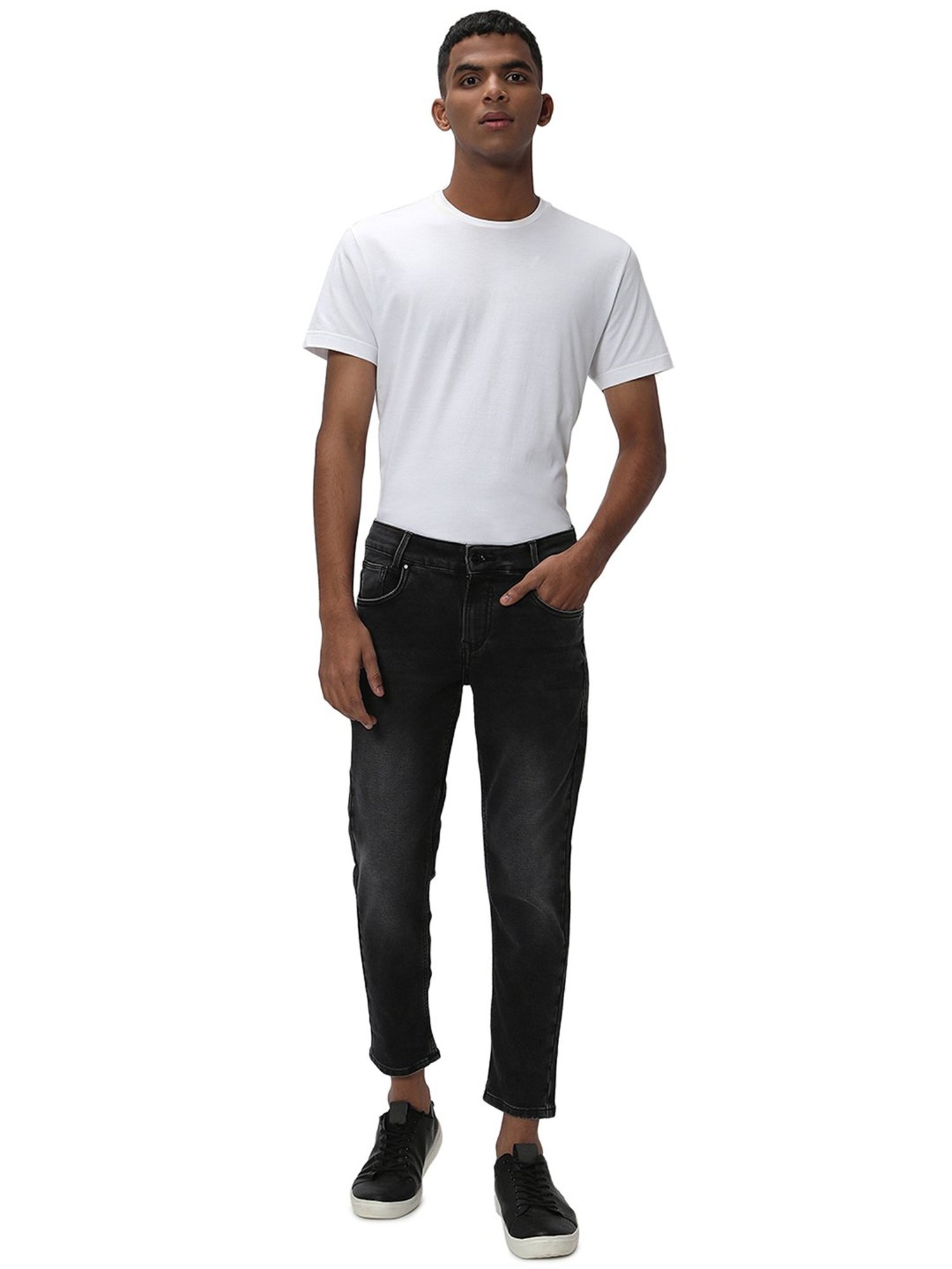 Mufti Black Slim Fit Lightly Washed Jeans