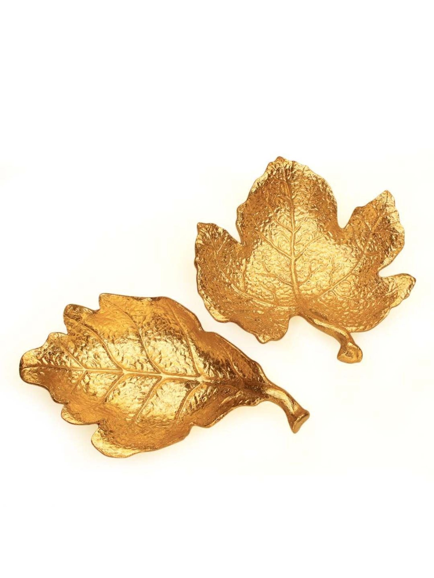 Home4U Golden Polyresin 15 cm Leaf Wall Art - Set of 1