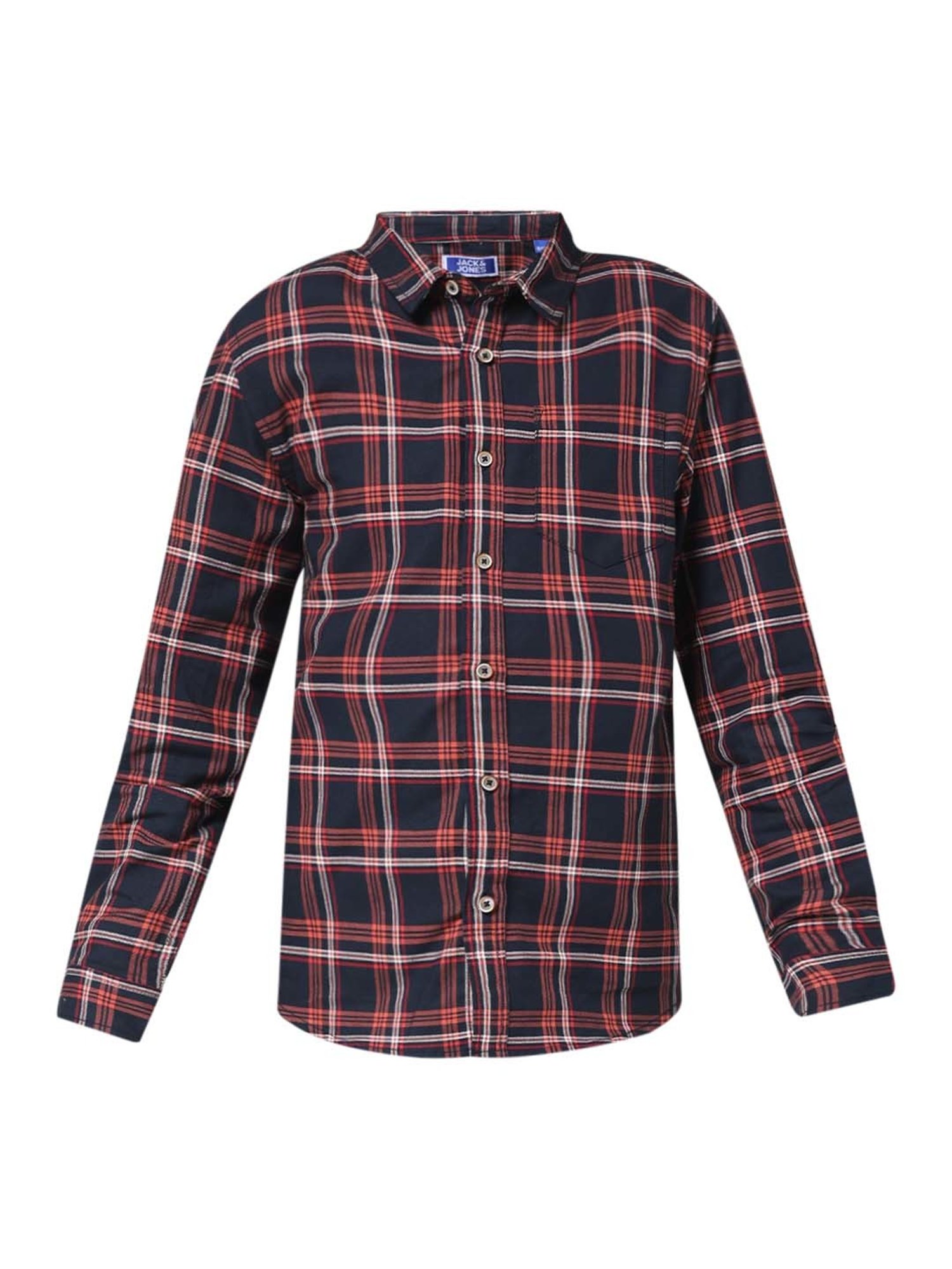 Jack & Jones Junior Rio Red Cotton Chequered Full Sleeves Shirt
