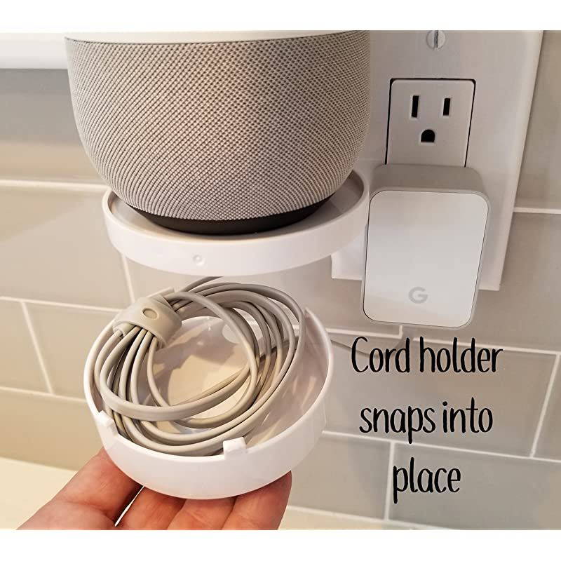 Smart Home Outlet Shelf Hidden Cord Storage and Extra Custom Short Cords Great for Google Home Nest Security Cameras Smart Speakers and more