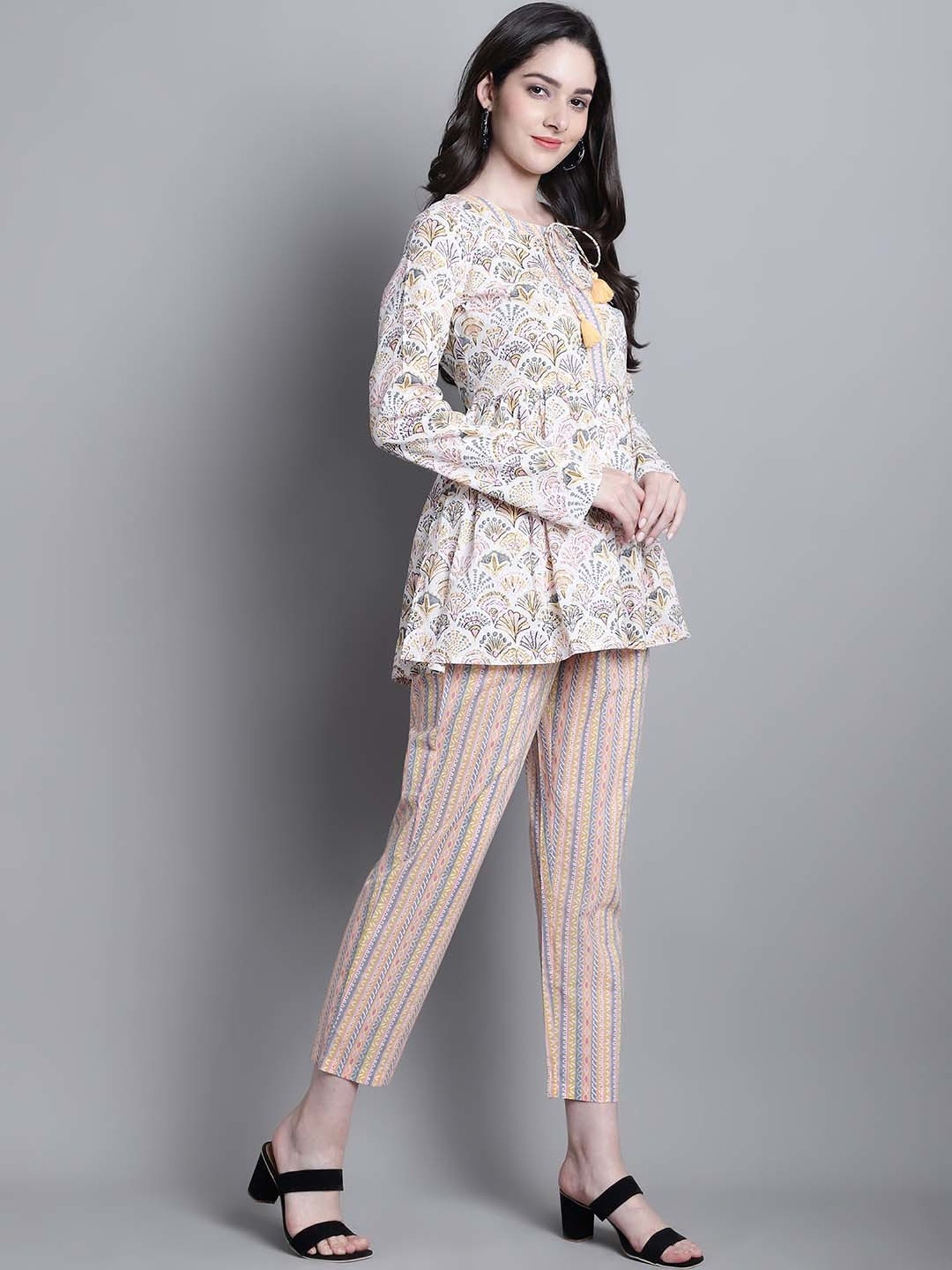 Prakrti Multicolored Cotton Printed Top Pant Set