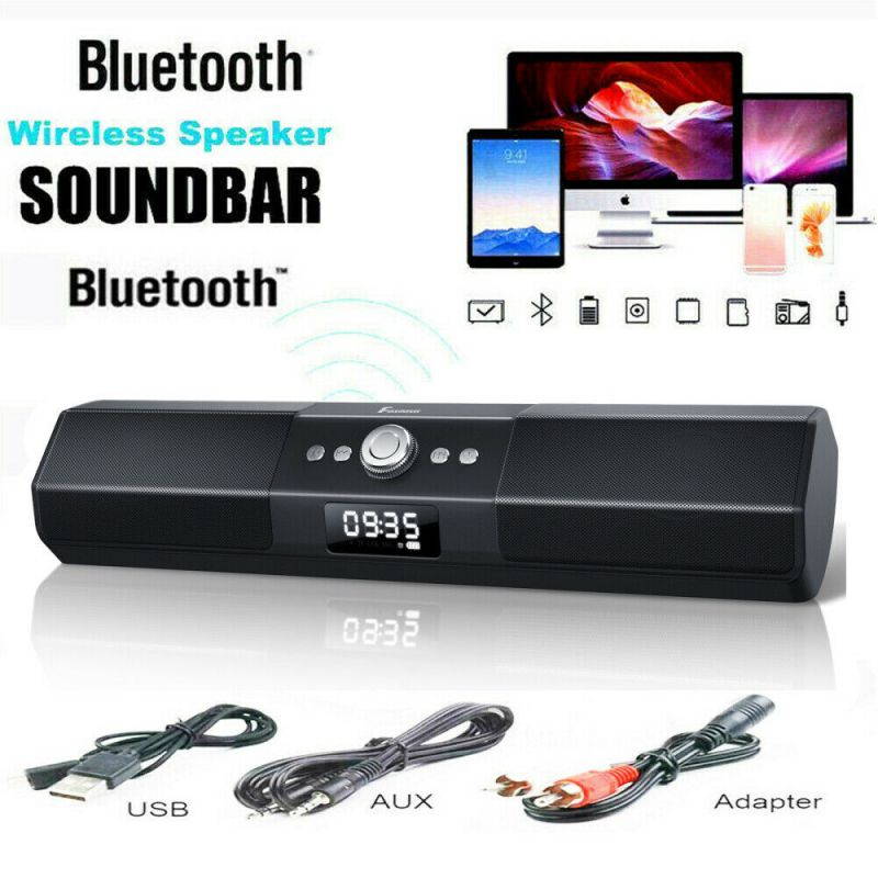 Foxnovo Sound Bar Wireless Speakers: 105dB Deep Bass Soundbar - with Sound Guide Port Home Theater Audio TV Soundbar - with 1.8" LCD Display Noise Filter Sound Bars for TV/PC/Cellphone/Tablets