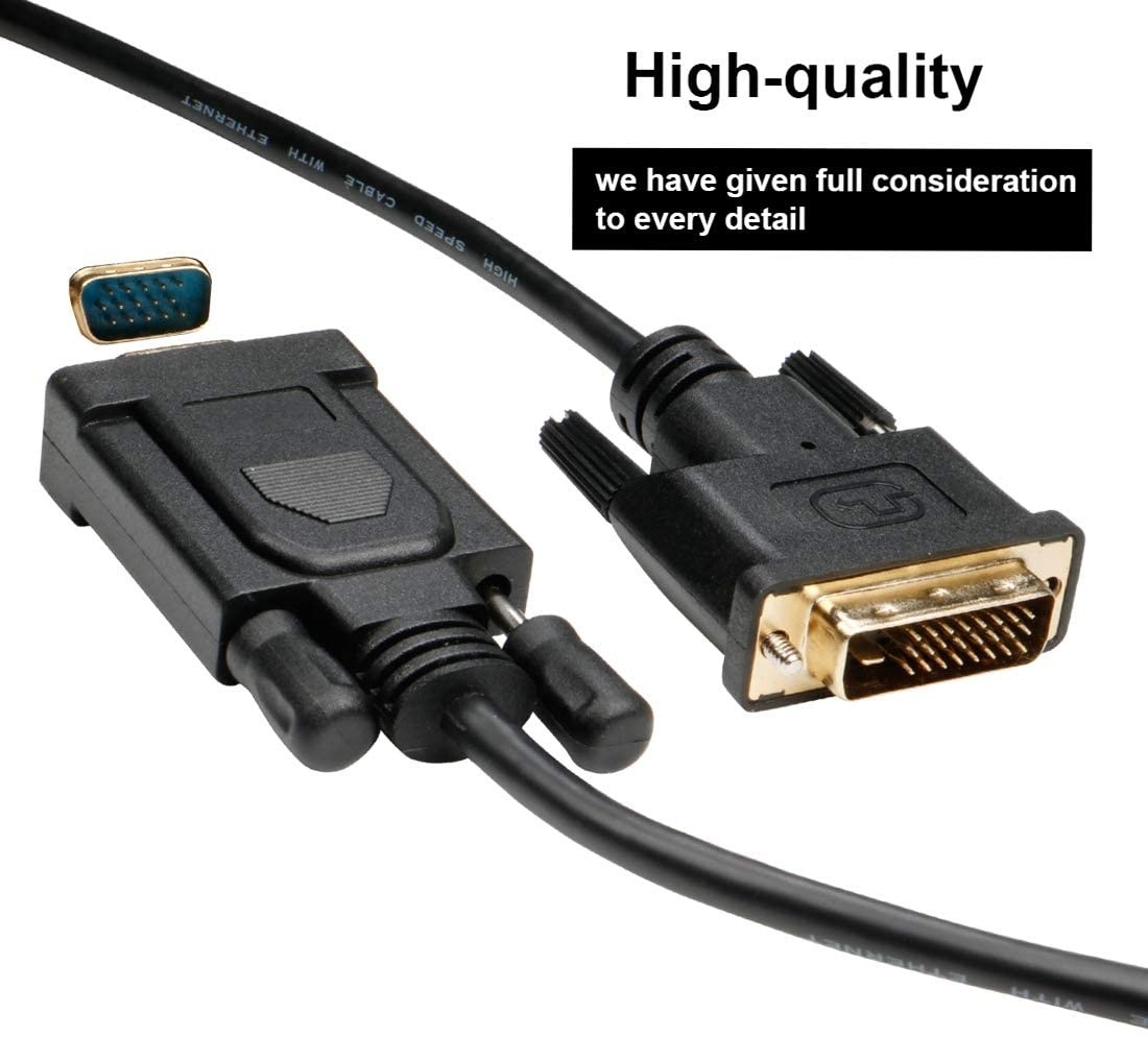 DVI to VGA Cable Adapter 6ft Male DVI-D (24+1) to VGA Male Video Cord Wire for Docking Station Computer Monitor HDTV Porjector