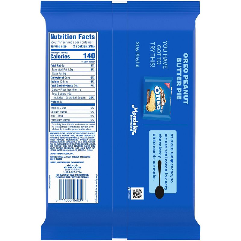 Oreo Peanut Butter Flavor Creme Chocolate Sandwich Cookies Family Size - 17oz