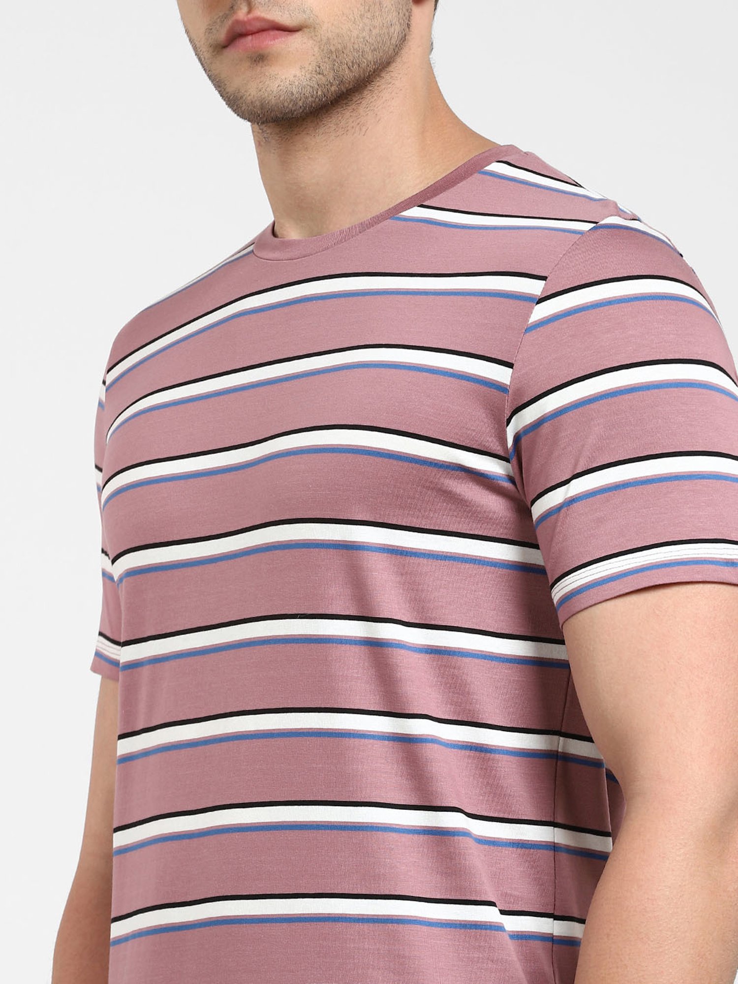 SELECTED HOMME Mauve Slim Fit Striped Crew T-Shirt